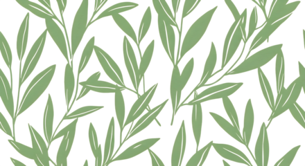 Illustration of seamless pattern of green leaves on a transparent background