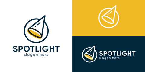 Creative simple spotlight logo template. Circle shape with light beam logo design vector illustration.