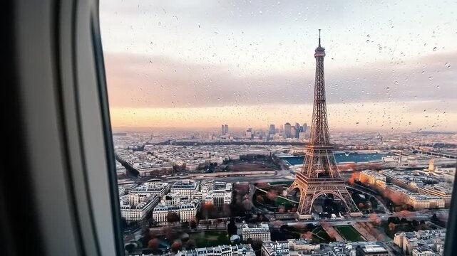 Eiffel Tower View Paris From Plane Window.