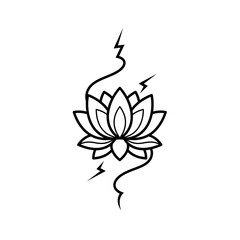 Lotus Flower with Lightning Bolt Design with Artistic and Minimalist Tattoo Style.