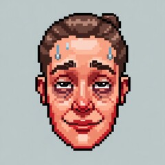 疲れた表情の男性ピクセルアート、青灰色背景
