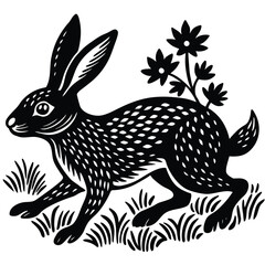 A cute cartoon bunny vector illustration eating a carrot, perfect for Easter art or animal designs