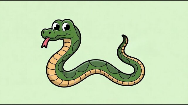 Cartoon green snake vector illustration on a white or green background for nature and wildlife projects
