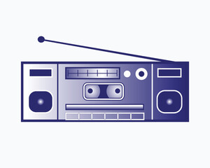 Retro boombox with cassette player and antenna isolated on white background