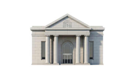 Isolated government building with neoclassical design and a dollar symbol on the gable end