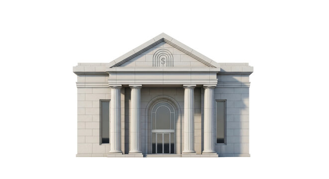 Isolated government building with neoclassical design and a dollar symbol on the gable end