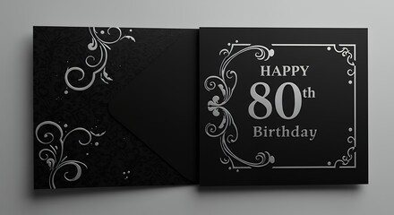 Elegant black and silver birthday card design for celebrations and special occasions