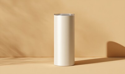 Minimalist White Cylinder Container on Soft Beige Background