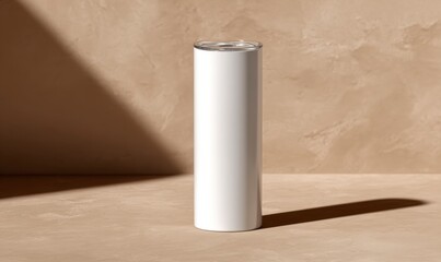 Minimalist white tumbler on beige background showcasing modern design