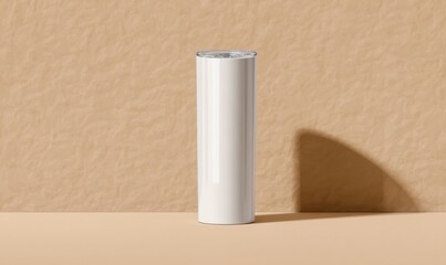 Minimalist White Vacuum Insulated Beverage Container on Simple Background
