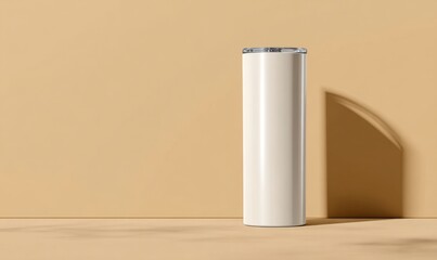 Minimalist White Mug on Beige Background with Soft Shadows