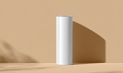 Minimalist White Cylinder Against Smooth Beige Background with Shadows