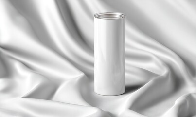 Empty White Stainless Steel Water Bottle on Smooth White Fabric