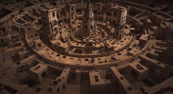 Intricate circular architectural design 3 d rendering abstract concept