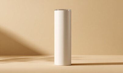 Minimalist White Cylinder on Beige Background in Studio Setting