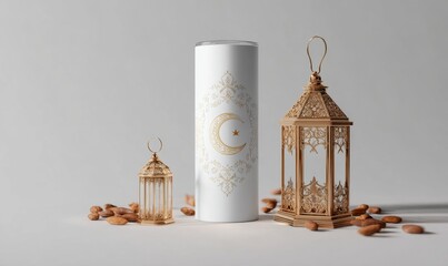 Elegant Lanterns and Decorative Cylinder with Islamic Pattern Design