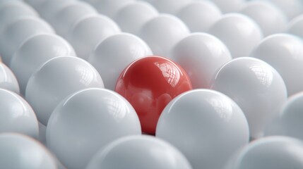 Naklejka premium a red ball in a group of white eggs