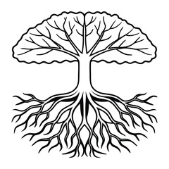 Vector art of a stylized tree with prominent roots