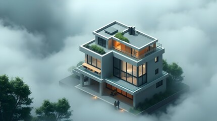 house in the sky 3d render of a modern building