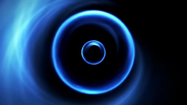 Conceptual digital art of a celestial event horizon, featuring luminous blue energy waves forming a cosmic singularity