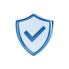 3d glass blue icon of  shield  security with check mark