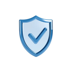 3d glass blue icon of  shield  security with check mark