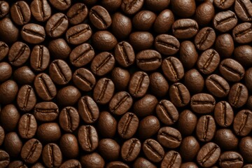 Naklejka premium Close-up view of roasted coffee beans arranged in a seamless pattern with detailed texture on a dark background, emphasizing food and creative visuals. Ai generative