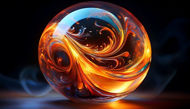abstract sphere fiery swirls within a glass orb digital art flame liquid abstract art digital painting - Powered by Adobe