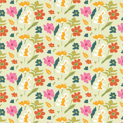 Floral Arrangement Repeat Lively Blooms on Light Green