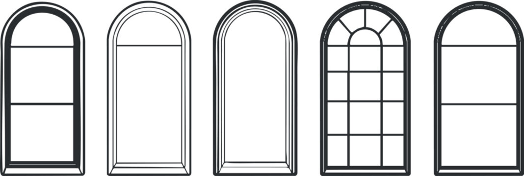 Collection of five distinct window designs showcasing various architectural styles and shapes.