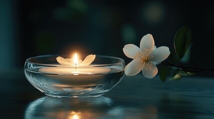 Find peace and tranquility with this serene candlelit blossom, perfect for meditation practices, spa promotion, or creating a calming wellness retreat ambiance
