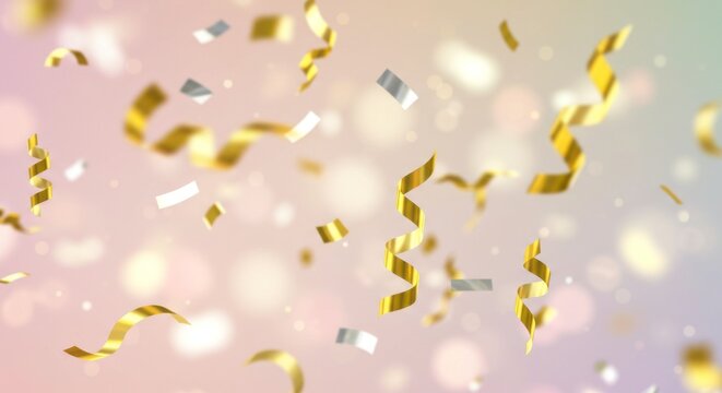 Celebratory background featuring falling gold and silver confetti adding festive cheer - Powered by Adobe