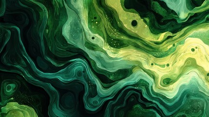 Abstract green and yellow marble texture with organic flowing lines