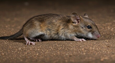 Close-up studio shot of a wild brown rat or mouse, capturing its detailed fur and expressive eyes