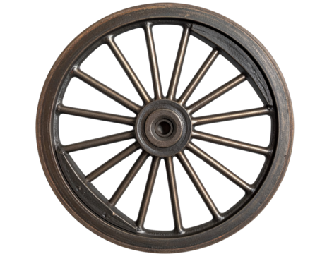 top-Down View of Cast Iron Train Driving Wheel, Detailed Rim and Spokes, isolated transparent background PNG