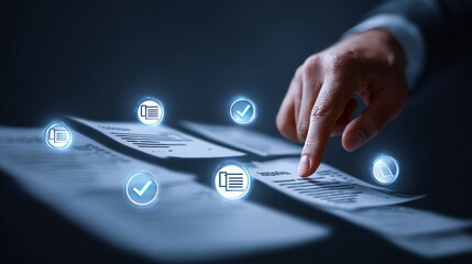 A close-up of a business professional's hand meticulously examining documents. This image is a visual representation of attention to detail and thoroughness, a perfect embodiment of diligence. 