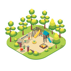 Cartoon Color Character People and Kid Playground Scene Park Summer Fest Concept 3d Isometric View. Vector illustration
