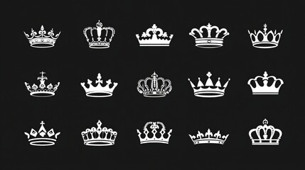 A regal collection of meticulously designed crowns in radiant silver, symbolizing royalty and elegance.