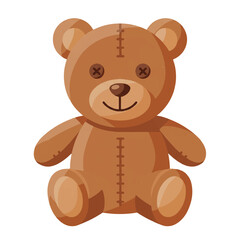 Smiling flat 2D vector illustration of a cute teddy bear toy with a friendly expression, perfectly isolated against a plain white background.
