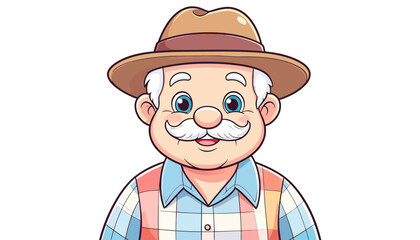 Fototapeta premium Cheerful Cartoon Farmer A Friendly Portrait with a Smiling Face in a Straw Hat, Ready for Work