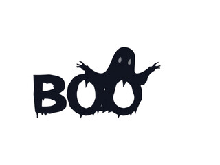 Spooky New Vector Silhouette Design featuring the Bold Word 'BOO' inside a Large Ghost Shape, complete with a Transparent Background.