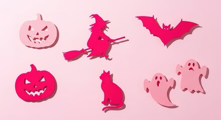 Pink Halloween: Witch, Pumpkins, Ghosts, Bat, and Cat Paper Cuto