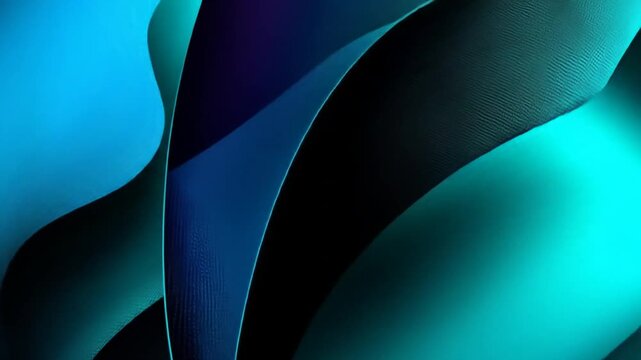 Abstract blue and teal wavy forms with textured surface in dark backdrop