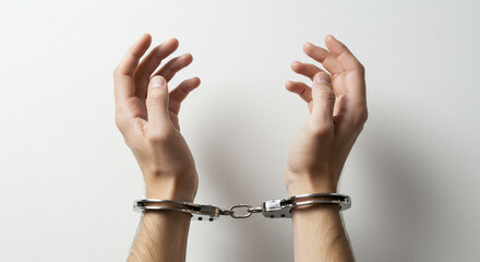 Handcuffed hands on a white background