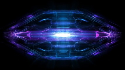 Abstract digital eye shaped formation in neon blue and purple light - Powered by Adobe