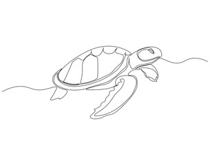 Sea turtle continuous line. Continuous one line drawing of sea turtle. Marine animal concept. Single line drawing