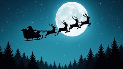 Naklejka premium Santa's sleigh under moonlight.