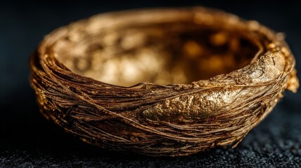 An intricately woven golden bowl with a historically significant design,