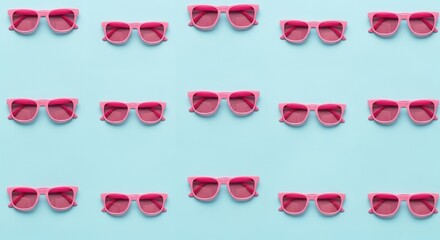 Pink Sunglasses Pattern on Light Blue Background, Summer Aesthet