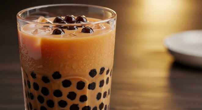 Refreshing boba tea drink served in a glass, perfect for a hot day in summer beverage